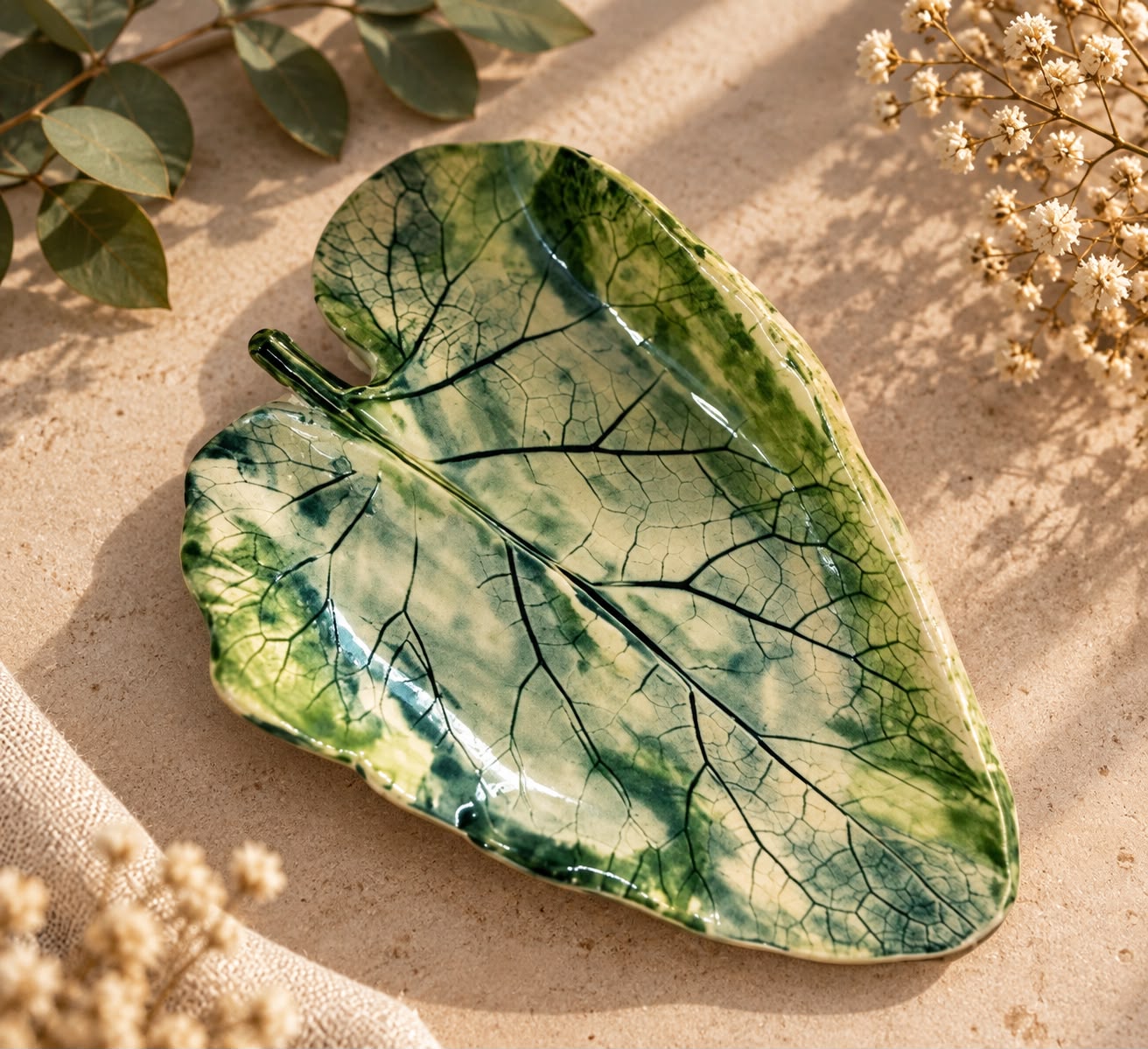 Handmade ceramic leaf plate
