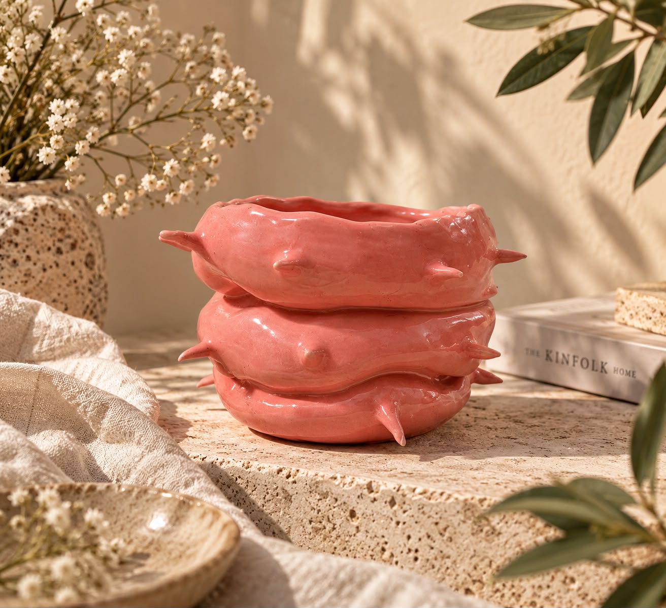 Pink sculptural ceramic vessel